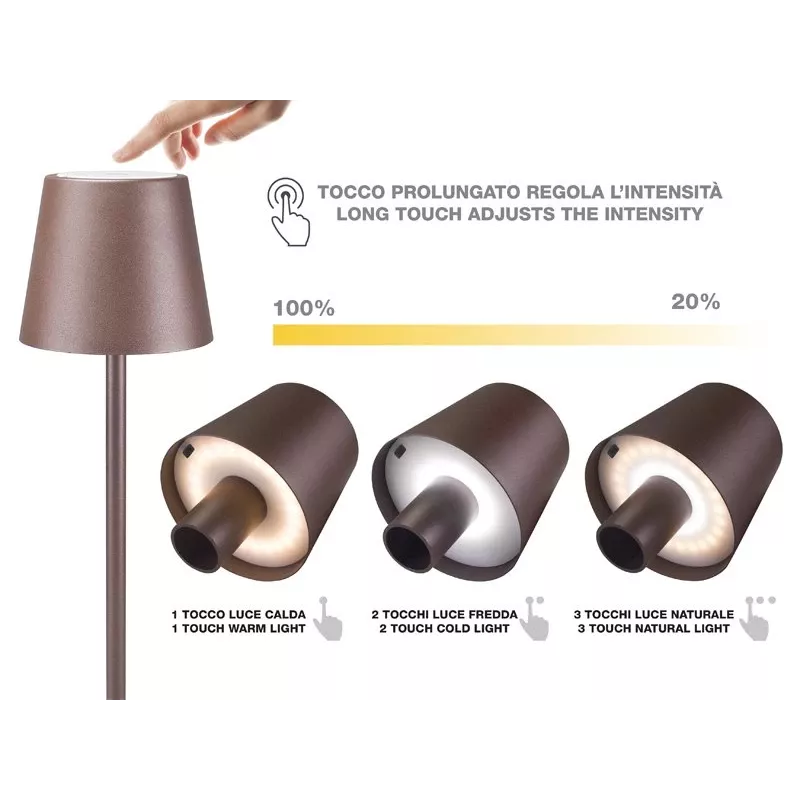 Beper P201UTP120 lampada da tavolo LED ricaricabile, 1,5 W, interruttore touch, dimmerabile, adattatore per bottiglia da 33 mm, resistente all'acqua, marrone