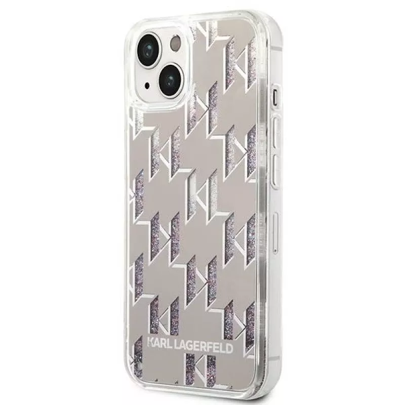 Karl Lagerfeld KLHCP14MLMNMS iPhone 14 Plus 6.7 custodia rigida argento / argento Liquid Glitter Monogram