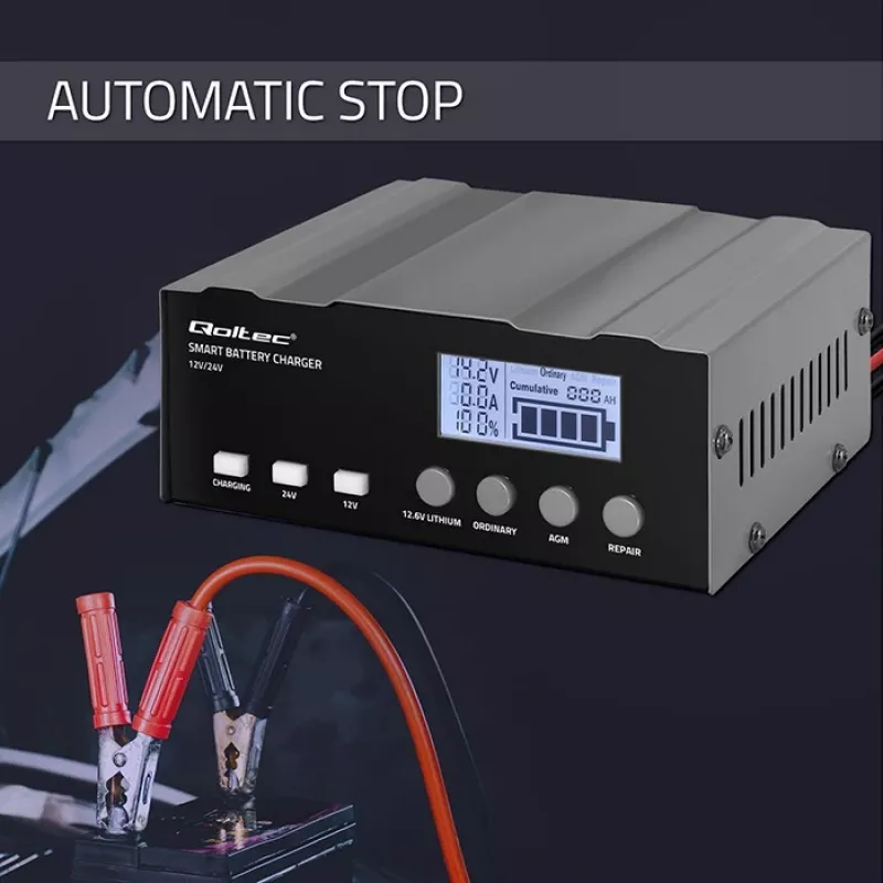 Caricabatterie QOLTEC 52491 microprocessore 12V/12,6V/24V con LCD
