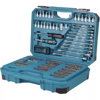 Set utensili manuali E-17980, 231 pezzi blu, con 2 cricchetti reversibili, 1/4 e 1/2, valigetta