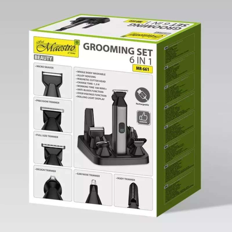 Set tagliacapelli Maestro MR-661 6-in-1 – nero, set multifunzionale per la cura della persona