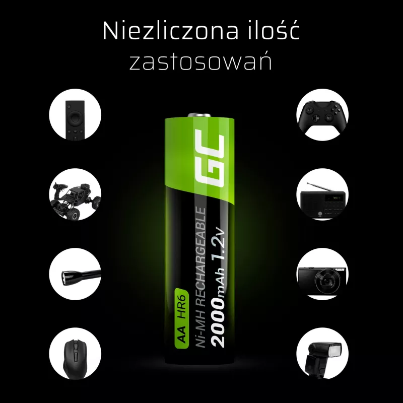 Batteria ricaricabile Green Cell GR06 AA NiMH 1,2 V 2000 mAh, 2 pezzi, 50,5 mm