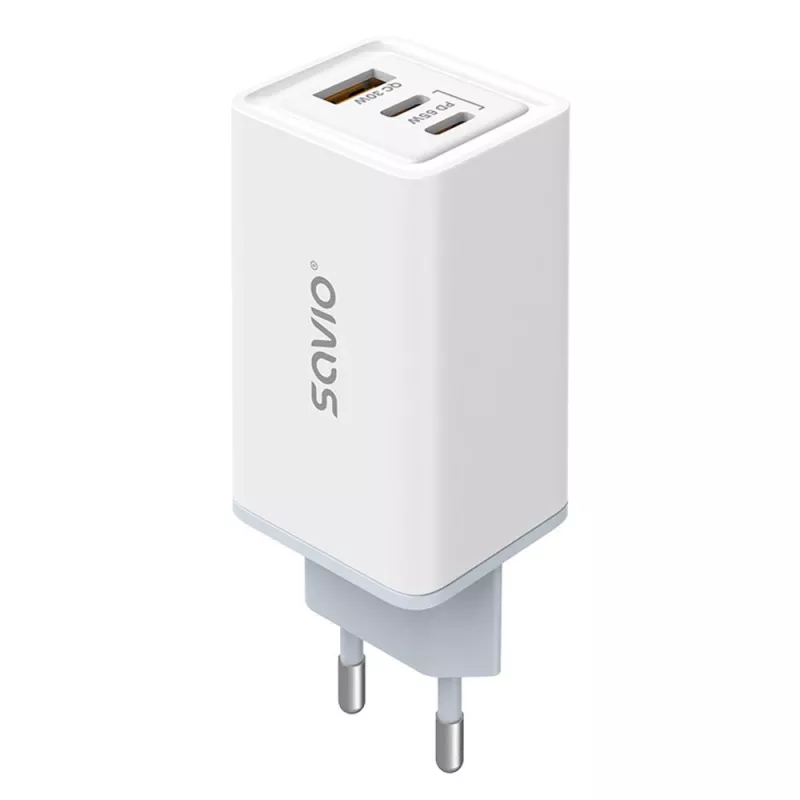 Alimentatore SAVIO LA-07 GaN 65W, USB, QC4.0+, PD 3.0, bianco