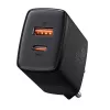 Caricabatterie rapido USB da interno Baseus CCXJ-B01 – 2 porte (USB-C PD 20W + USB-A QC3.0 18W), 100–240 V, nero
