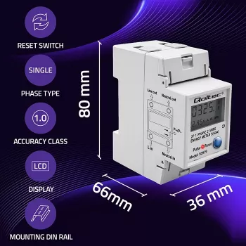 Contatore di energia QOLTEC monofase per guida DIN 230V (MPN 50979)
