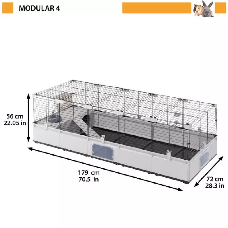 FERPLAST Modular 4 – gabbia per conigli e porcellini d'India – 179 x 72 x 56 cm