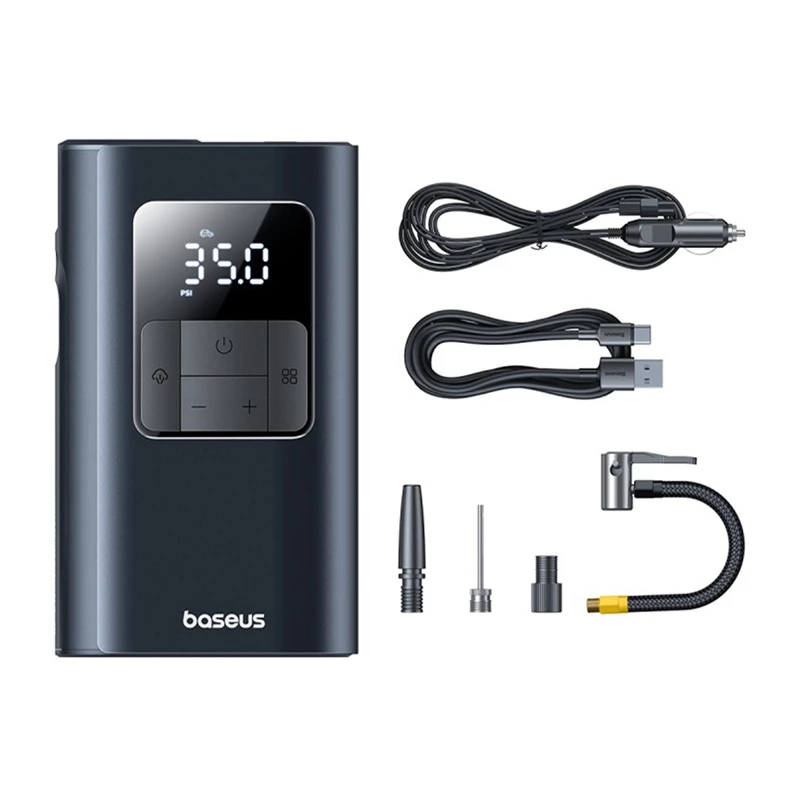 Baseus PrimeTrip VA1 compressore portatile per pneumatici, 75 W, 2 in 1 con torcia e power bank da 6000 mAh, nero