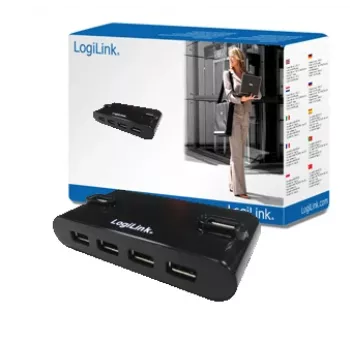 HUB USB 2.0 4 porte con alimentatore, nero