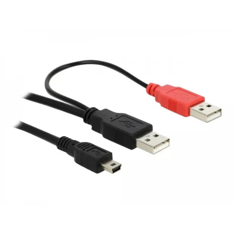 Cavo USB DeLOCK 2x connettore maschio USB2.0-A / USB mini 5 poli 1 m nero