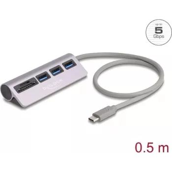 Hub USB DELOCK 3 porte 5 Gbit/s con lettore di schede SD e microSD e porta USB-C