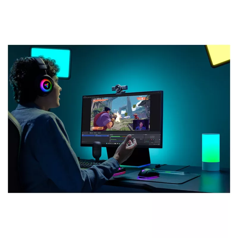 Webcam Razer Kiyo V2 X, 1440p @ 60 FPS, autofocus, grandangolo - nero