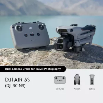 Quadricottero DJI Air 3s RC-N3 — fotocamera 50-MP, 4K 3840×2160, 4 rotori, max 27 m/s, portata 32.000 m, batteria ricaricabile 4276 mAh, grigio
