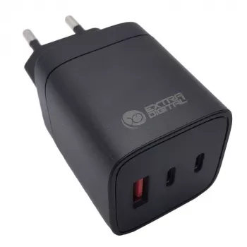 Caricabatterie EXTRA DIGITAL GaN 2x USB Type-C, USB Type-A: 65W, PPS