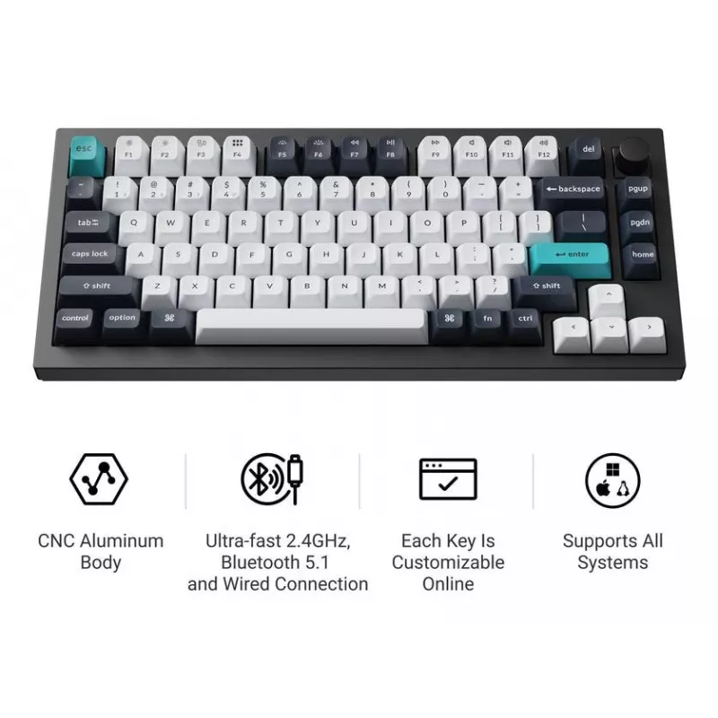Tastiera meccanica Keychron Q1 Max 75% con Banana Switches, Carbon Black