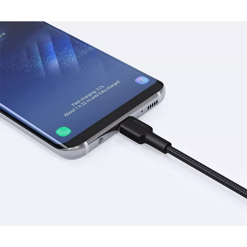Aukey CB-CA2 OEM cavo da USB-C a USB-A, rivestimento in nylon intrecciato, 2 m, nero
