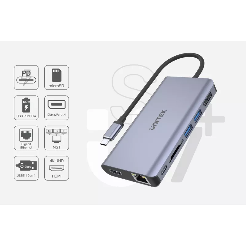 Hub UNITEK uHUB S7 USB 3.2 Gen 1 Type-C grigio