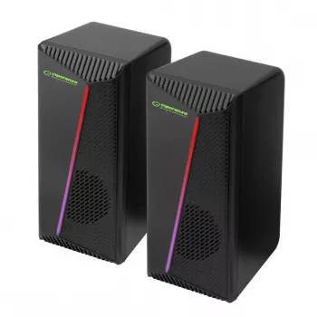 Casse stereo 2.0, 6W, collegamento jack 3.5mm, alimentazione USB, Esperanza Rainbow Nortec 95855, illuminazione RGB, nere