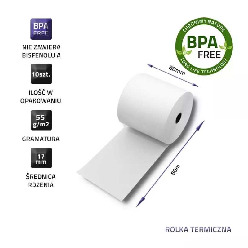 Qoltec 51892 rotolo termico 80 x 80 | 55 g/m² | 10 pezzi | senza BPA