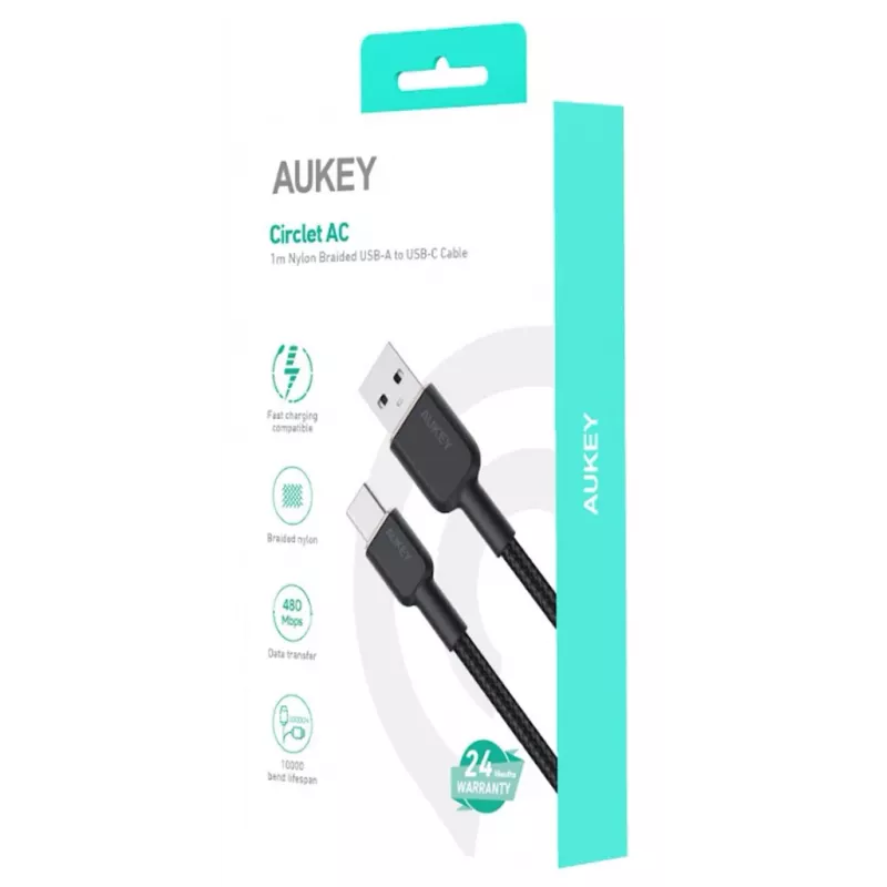 Cavo USB-A a USB-C Aukey CB-NAC1, 1 m, nylon intrecciato, USB PD 60 W, USB 2.0