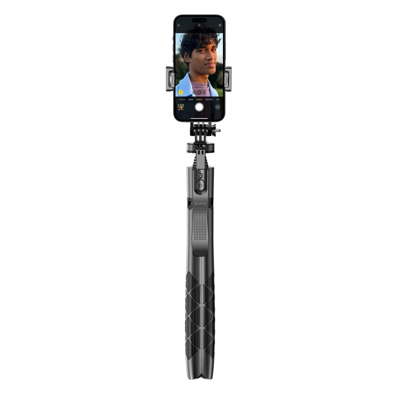 Selfie stick con treppiede Crong CRGSGU1BLK alluminio Bluetooth con gambe pieghevoli e supporto per telefono