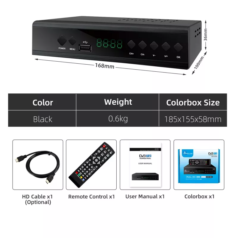 Extralink Home Tuner DVB-T2 Decoder TV digitale H.265 HEVC FULL HD USB HDMI + telecomando