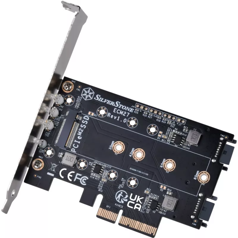 Silverstone SST-ECM27 scheda adattatore M.2/SATA, PCIe 4.0, 1x M-Key, 2x SATA 6G - Low Profile