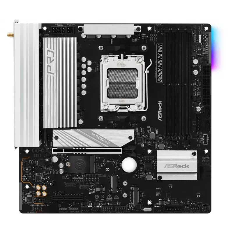 Scheda madre ASRock B850M Pro RS WiFi — AMD B850, socket AM5, microATX, DDR5, 4 DIMM, 256GB, Wi-Fi 6E, LAN 2.5Gb, 3x M.2