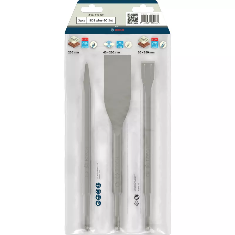 Bosch SDS-plus-5C set di scalpelli, 3 pezzi