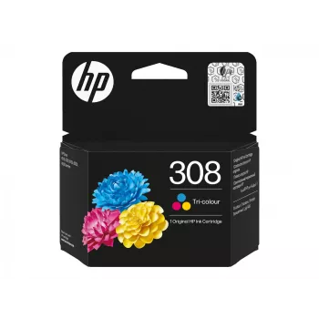 Cartuccia d'inchiostro originale HP 308, 3 colori, resa standard, ciano, magenta, giallo, inchiostro a colorante, 1 pezzo, 120 pagine, confezione combinata