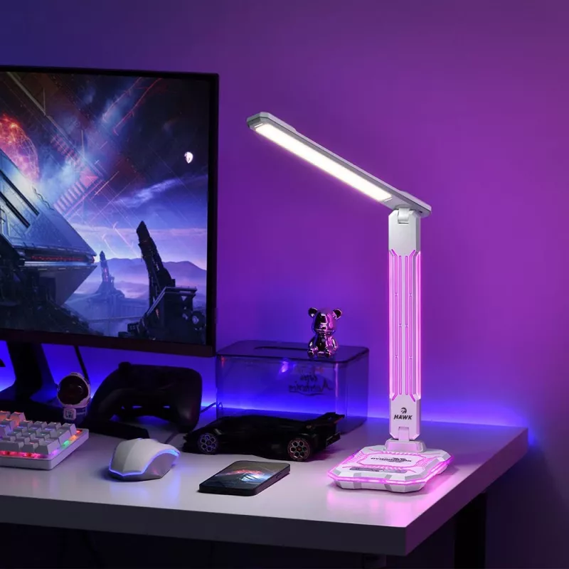 Lampada da tavolo Hawk HW-LAMP04 bianco LED orientabile, superficie bianca, testa e braccio orientabili