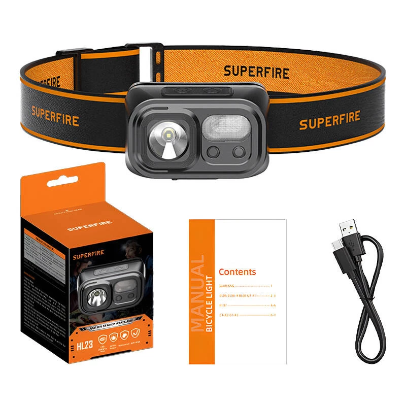 Torcia frontale Superfire HL23 con potenza 220 lm e ricarica USB-C