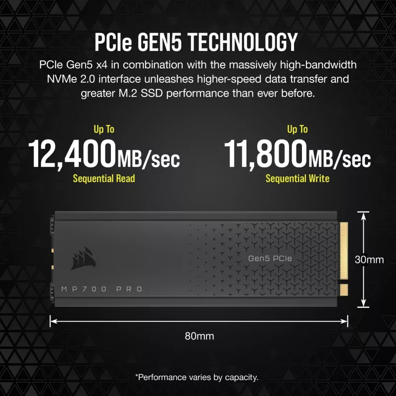 CORSAIR MP700 PRO - SSD - 1TB - interno - M.2 2280 - PCI Express 5,0 x4 (NVMe) - AES a 256 bit (CSSD-F1000GBMP700PRO)