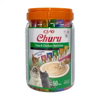 Snack umidi per gatti INABA Churu assortiti — pollo e tonno, 50 x 14 g tubetti di pasta, senza cereali, senza glutine e zuccheri