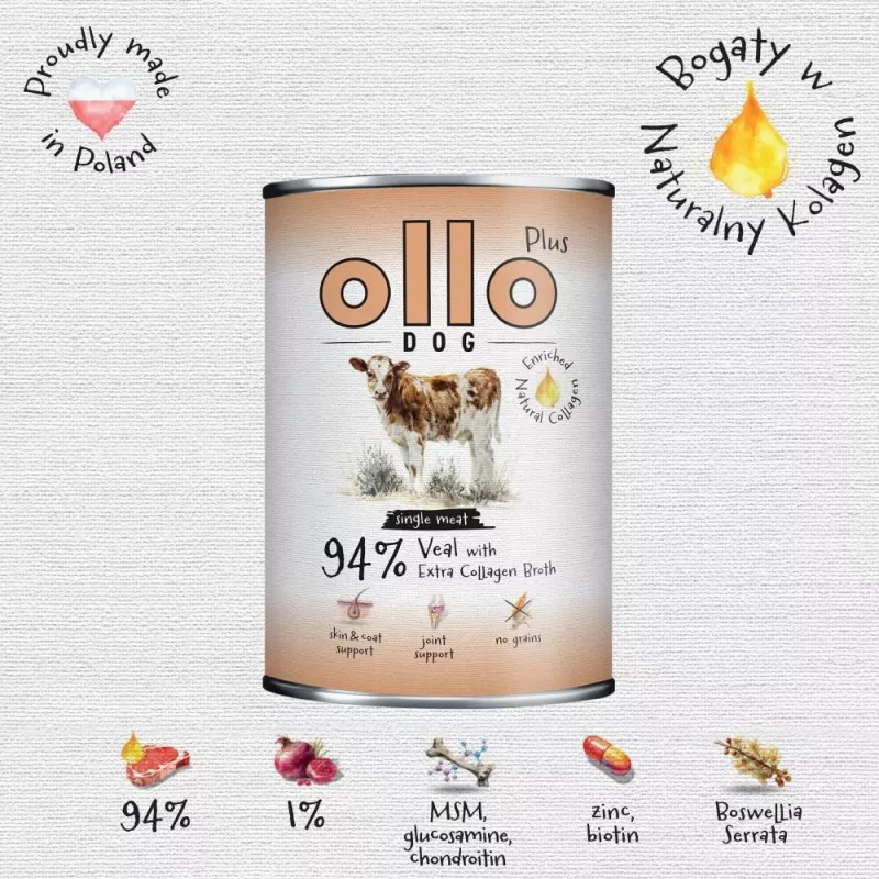 Ollo Plus Collagen vitello 400 g scatoletta per cani
