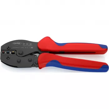 Pinza crimpatrice Knipex PreciForce modello 975236 SB — impugnature isolate in nero, blu e rosso