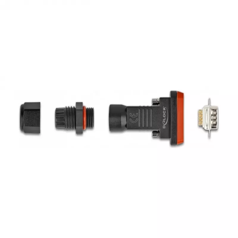 Connettore maschio D-Sub 9 poli DeLOCK IP67 impermeabile nero arancione