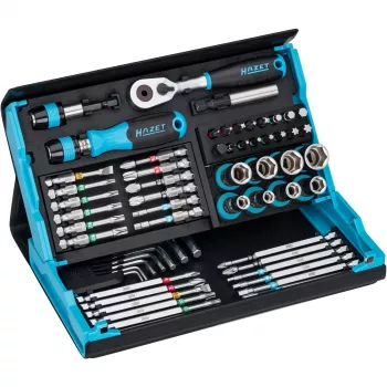 Set di chiavi a bussola e punte Hazet 2200SC-32 — 59 pezzi, cricchetto reversibile 1/4 pollice, nero/blu