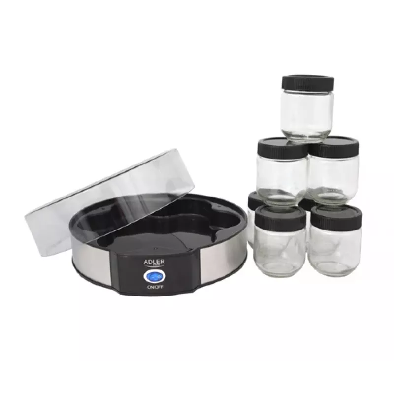 Yogurtiera Adler AD 4476 — 7 vasetti, 42 °C, 20 W, grigio/nero/trasparente