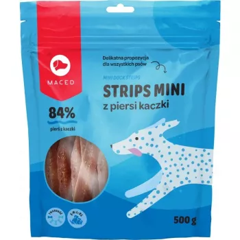 Premietti di addestramento per cani MACED Mini Ducks Strips 500 g — carne d'anatra, piccoli pezzi masticabili, proteine 45%