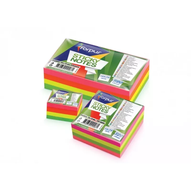 Note adesive Forpus, neon, 75x75 mm, assortite, cubo (1x320) 0717-112