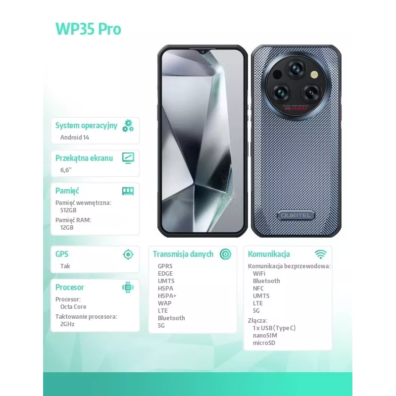 Smartphone Oukitel WP35 Pro 6.6 pollici 12 GB RAM 512 GB dorato