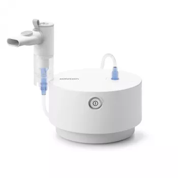 Nebulizzatore da tavolo Omron C28P con capacità 10 ml/min, dimensione particelle 2,65 µm, bianco, dimensioni 265×195×143 mm