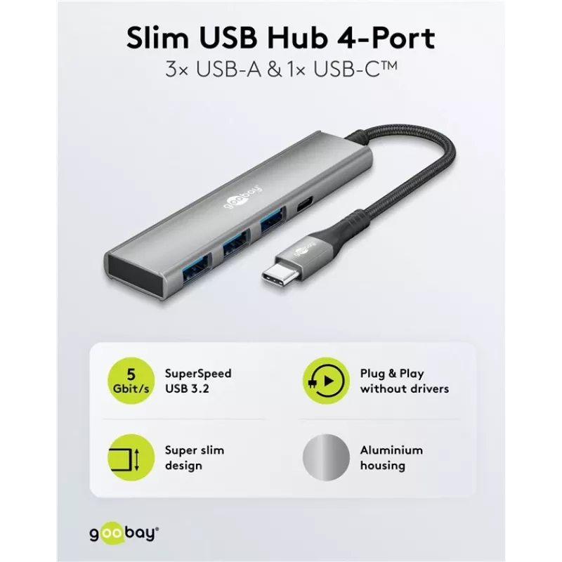 Goobay Slim hub USB 4 porte USB-C a/USB-A 5 Gbit/s - -Plug> 1x (76562)