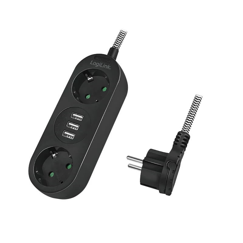 Prolunga elettrica LogiLink LPS262U 1,5 m 2 prese AC interno nero