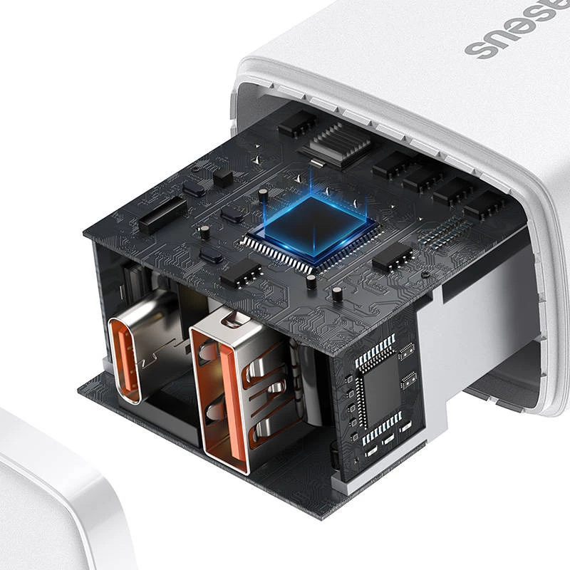Caricabatterie da parete Baseus Compact 1x USB-A + 1x USB-C 3A, adattatore da viaggio compatto
