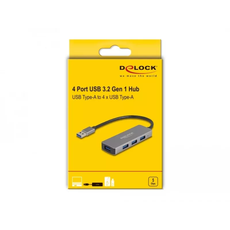 Hub USB DeLOCK 63171 3.2 Gen 1 Type-A 5000 Mbit/s grigio