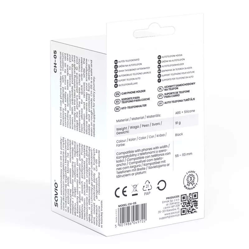 SAVIO CH-05 supporto auto per telefono, fissaggio alla bocchetta dell'aria