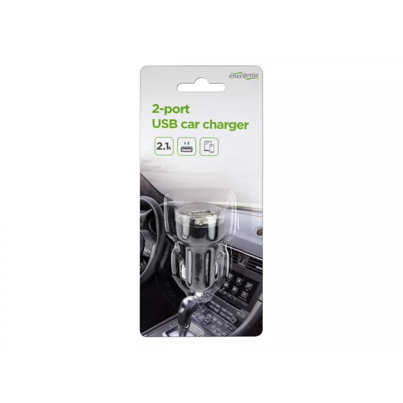 Caricabatterie da auto Gembird EG-U2C2A-CAR-02, ingresso 12–24V, uscita 5V/2,1A, 2× USB 2.0, nero
