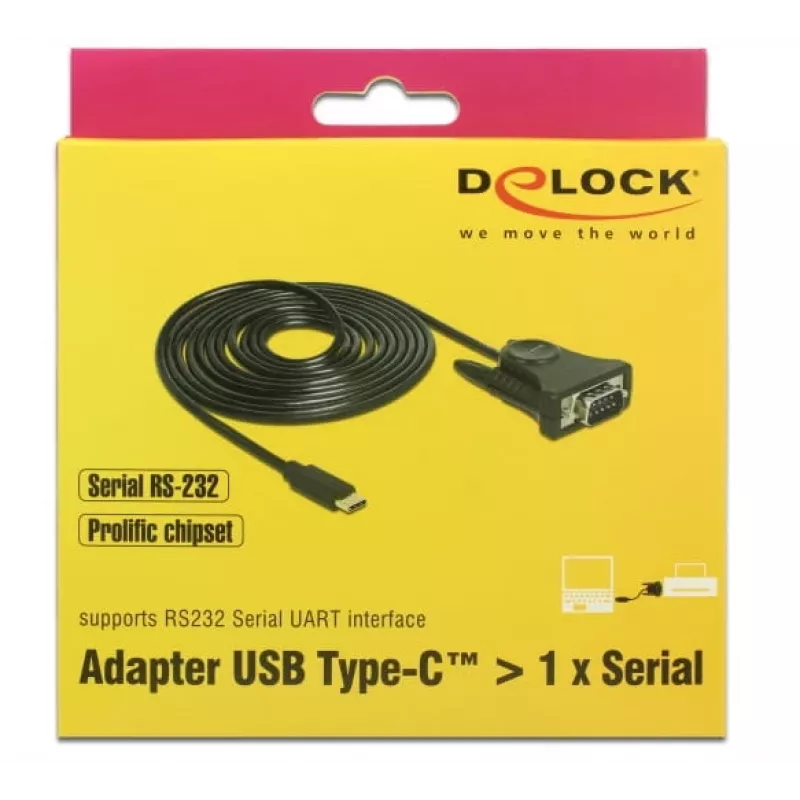 Delock 62964 Adattatore da USB-C a seriale DB9 RS-232, 1,8 m, nero