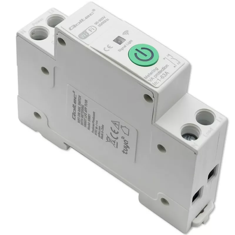 Relè Wi-Fi per guida DIN QOLTEC 50881 — relè commutatore di rete 63A per impianti elettrici